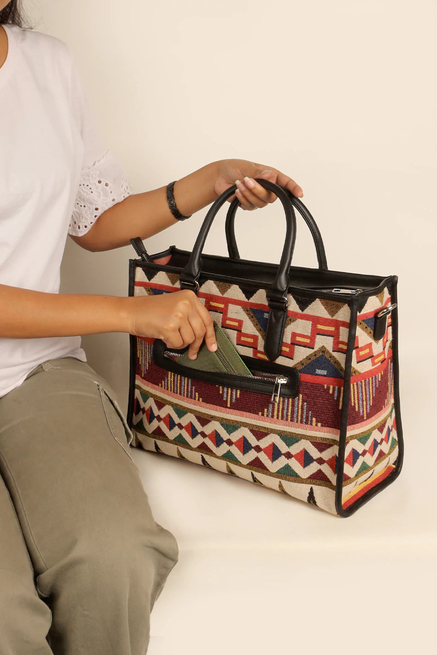 Handloom Office Tote Bag Charlotte Burnished Brown Model 3