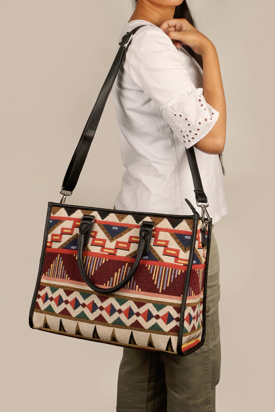 Handloom Office Tote Bag Charlotte Burnished Brown Model 2