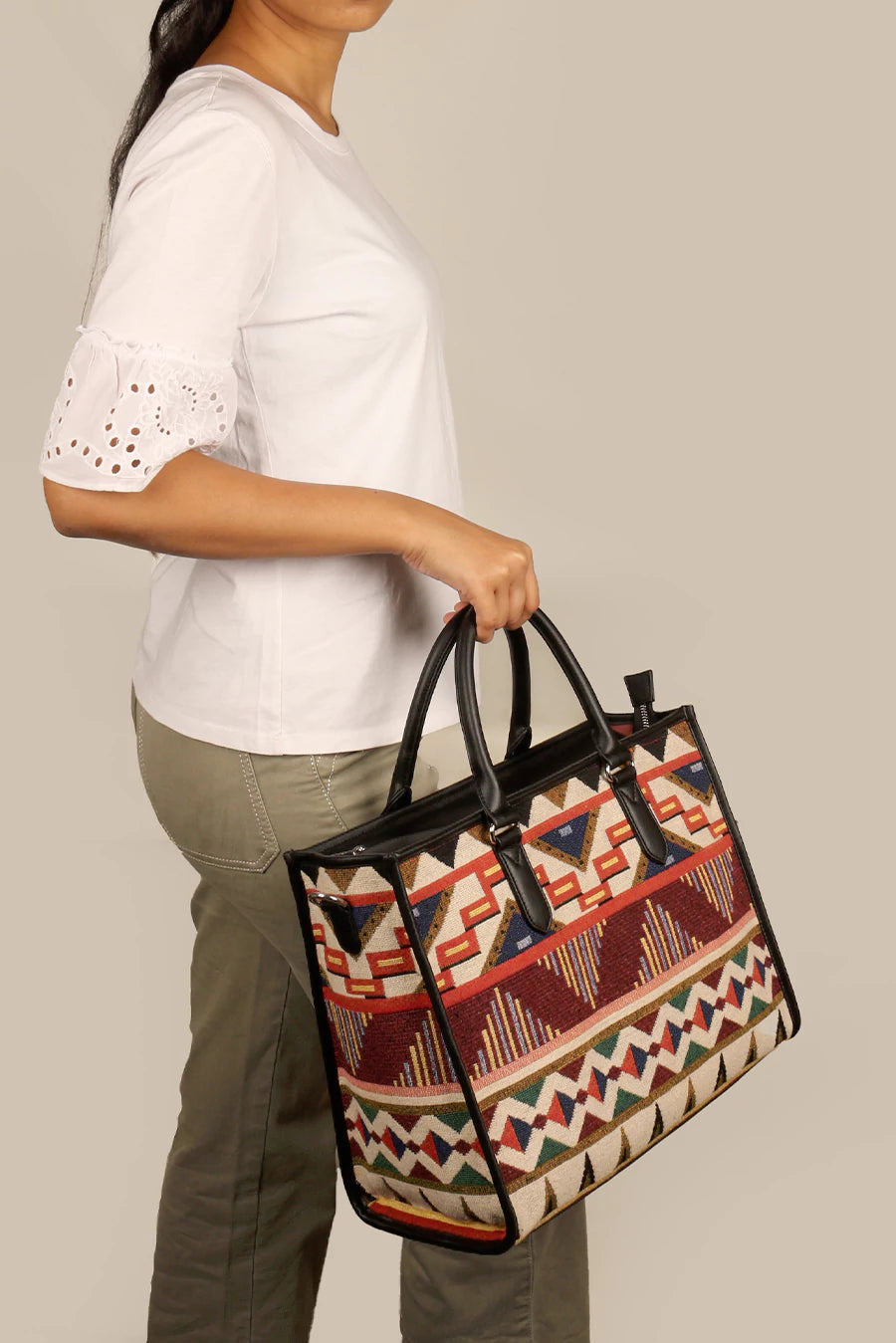 Handloom Office Tote Bag Charlotte Burnished Brown Model 1