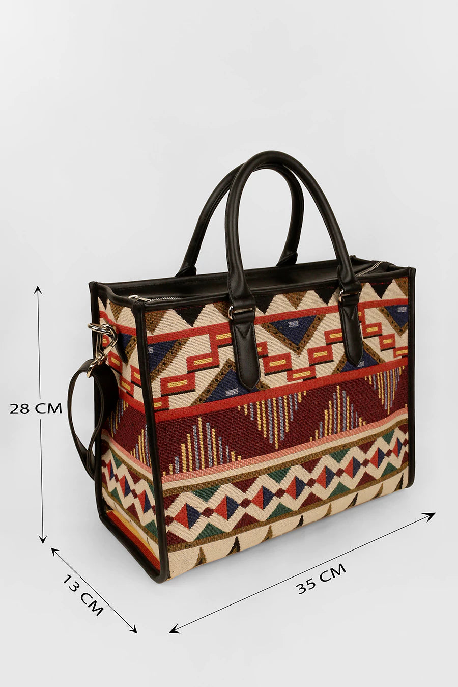 Handloom Office Tote Bag Charlotte Burnished Brown Measurement
