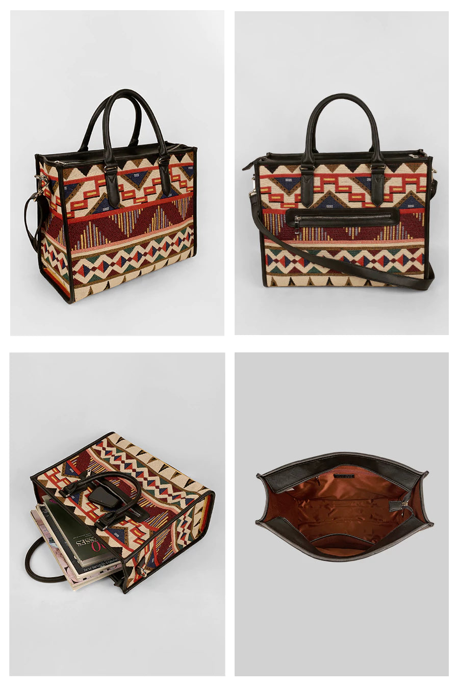 Handloom Office Tote Bag Charlotte Burnished Brown Details