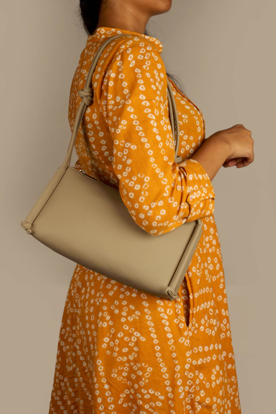 Vegan Leather Claire Shoulder Bag Beige Model 1