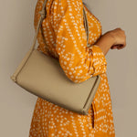 Vegan Leather Claire Shoulder Bag Beige Model 1
