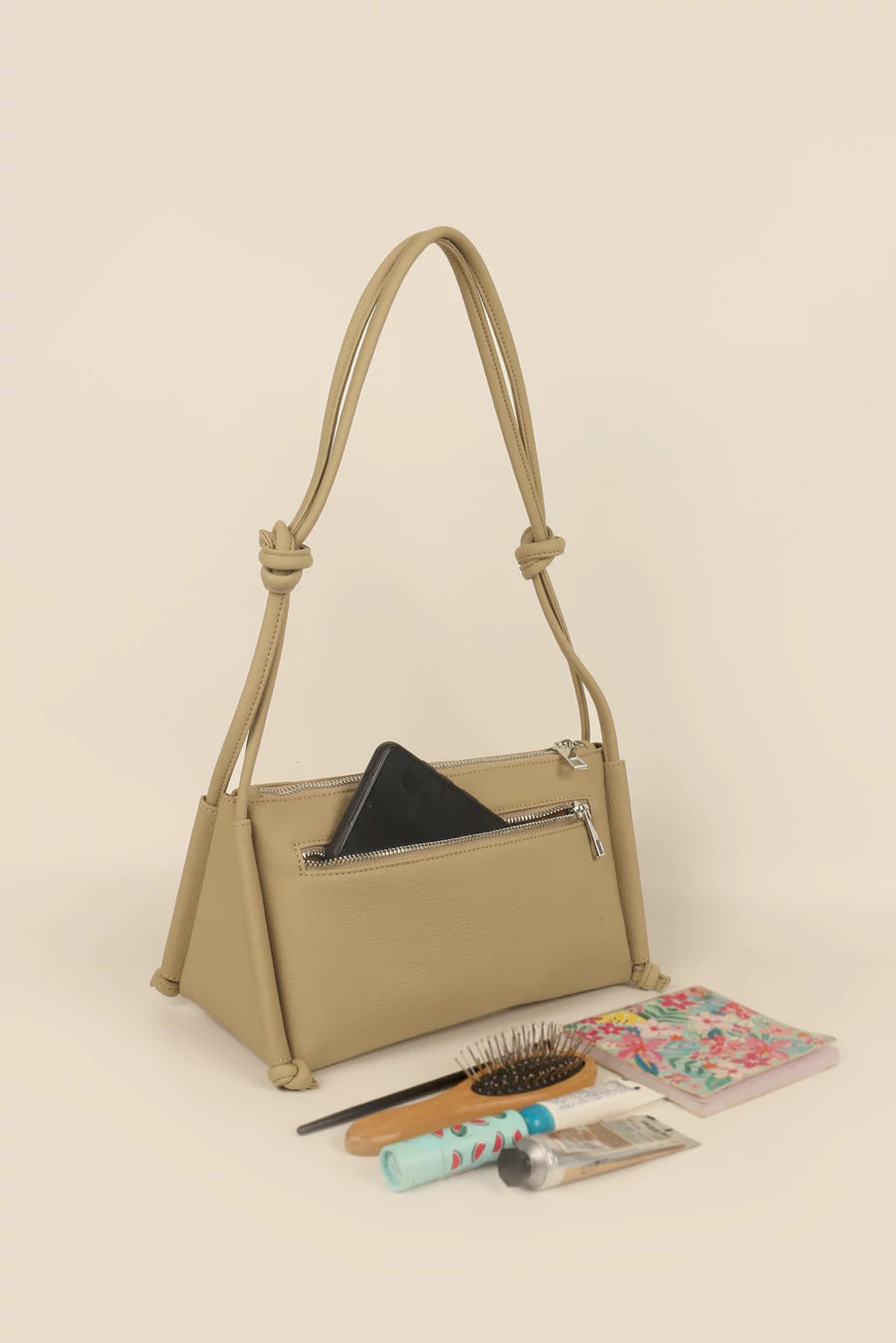 Vegan Leather Claire Shoulder Bag Beige Lifestyle