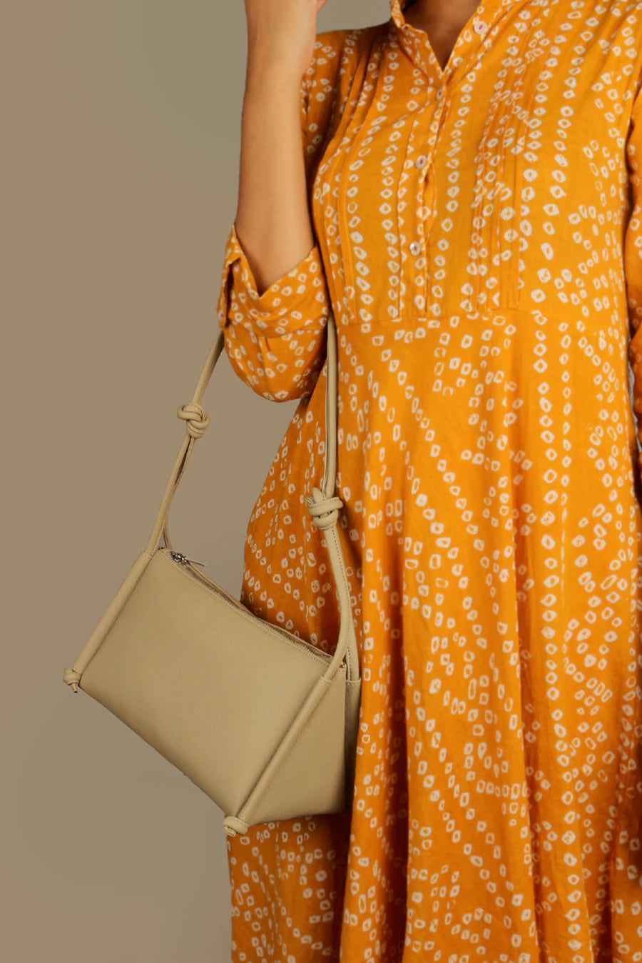 Vegan Leather Claire Shoulder Bag Beige Model 3
