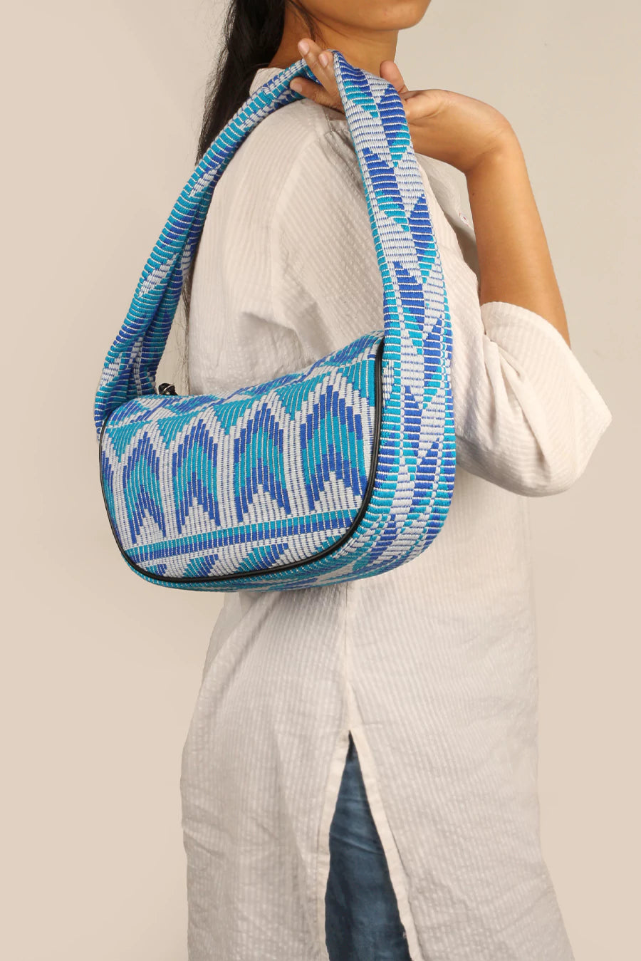 Cushy Women's Handloom Shoulder Bag Blue Bell Model4