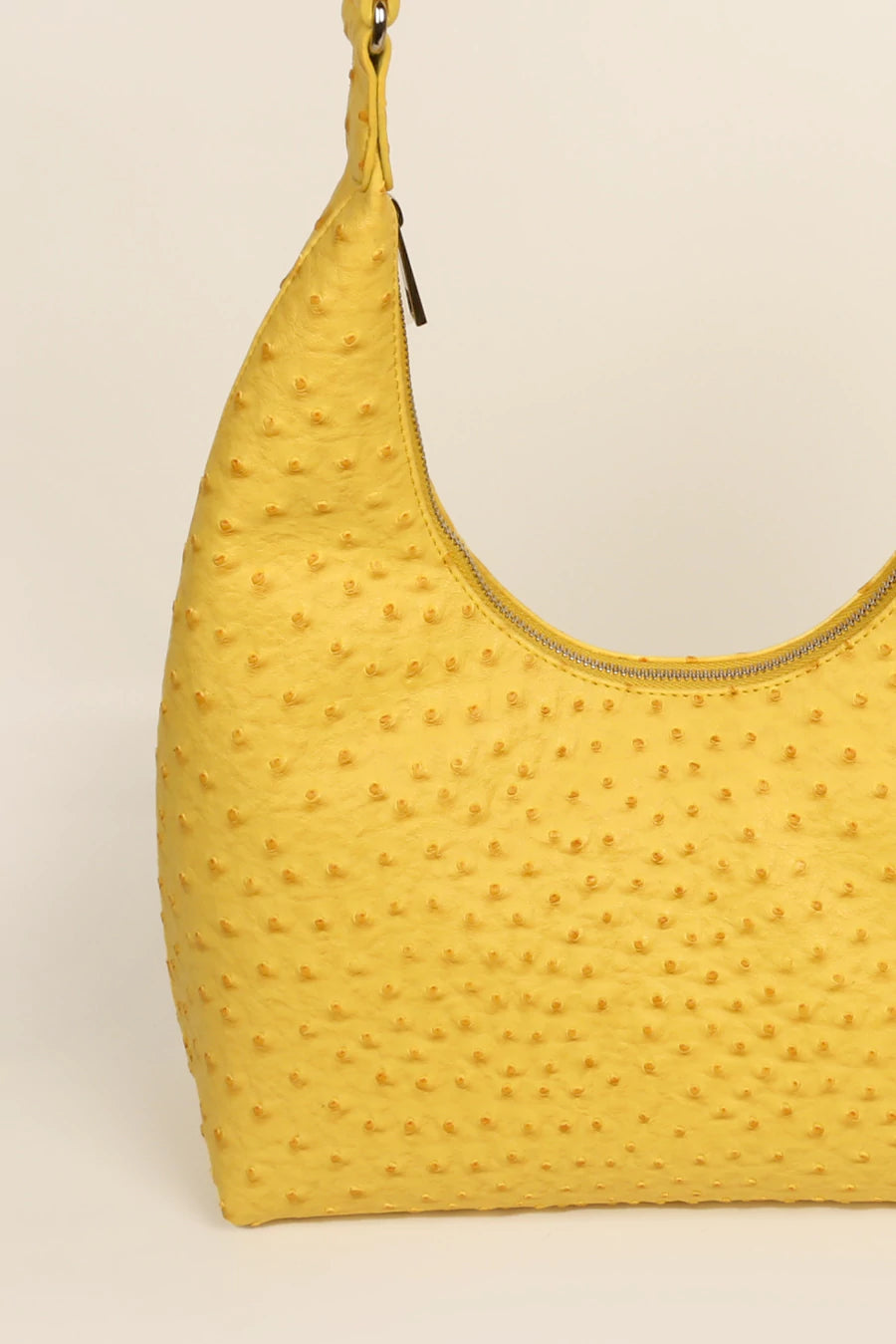 Katie Medium Vegan Leather Shoulder Bag Ostrich Yellow Close