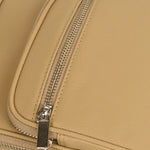 Men Vegan Leather Letter Patch Crossbody Bag Beige Close