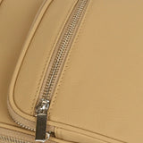 Men Vegan Leather Letter Patch Crossbody Bag Beige Close