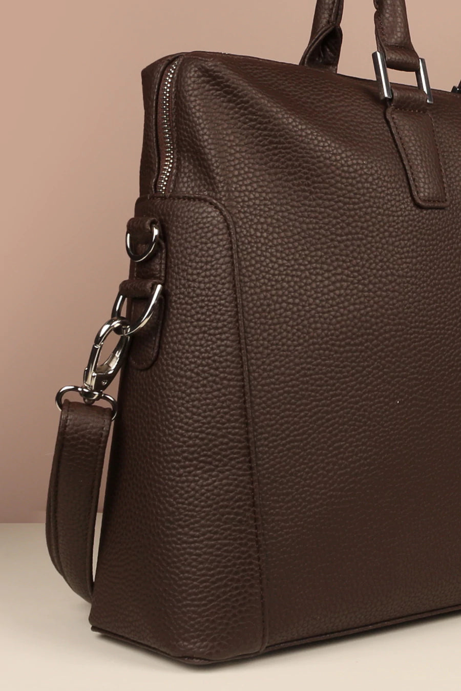 Will Vegan Leather Laptop Bag Chocolate Close