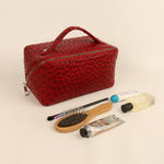 Emi Vegan Leather Toiletry Pouch Ostrich Red Lifestyle 