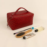 Emi Vegan Leather Toiletry Pouch Ostrich Red Lifestyle 