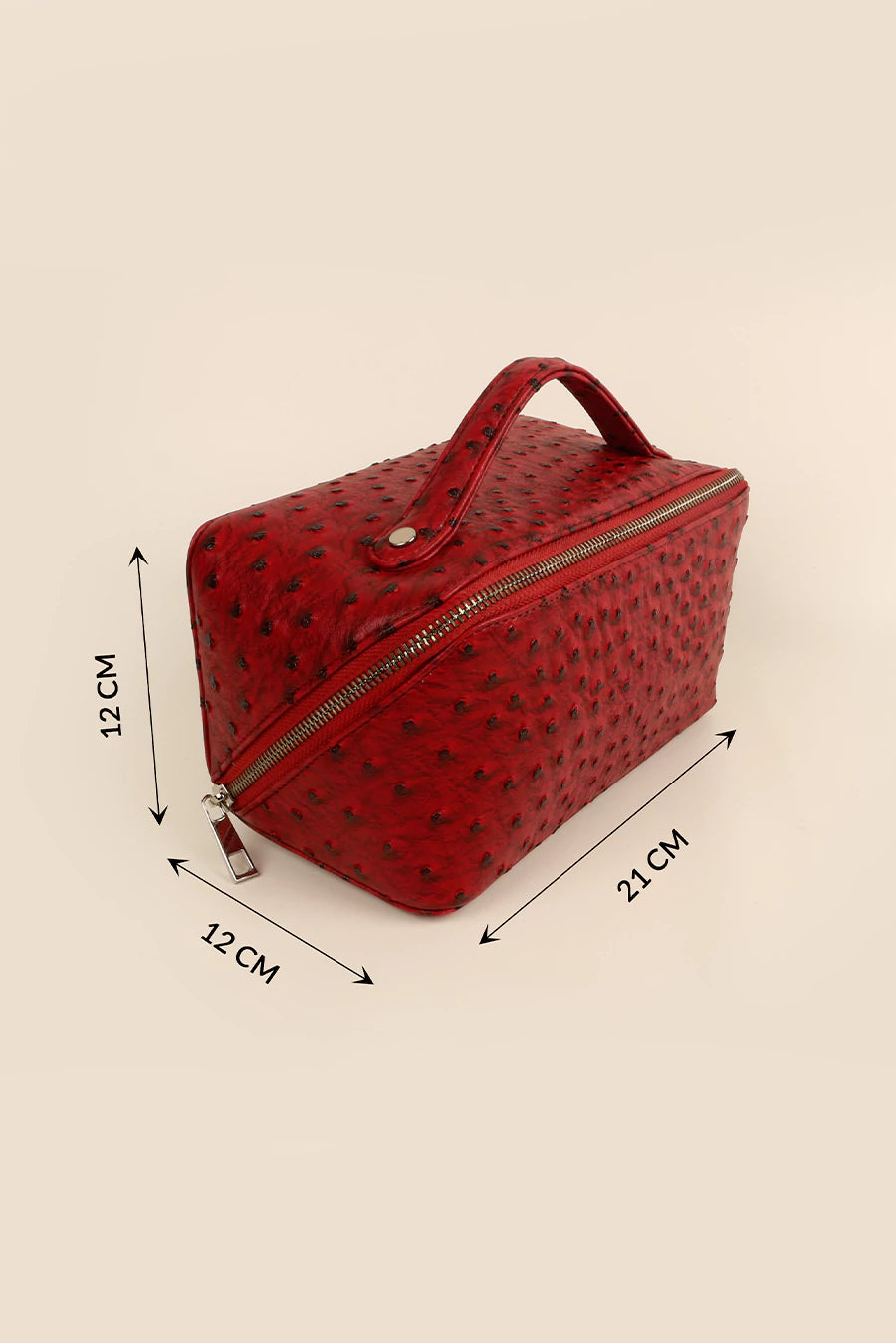 Emi Vegan Leather Toiletry Pouch Ostrich Red Measurement