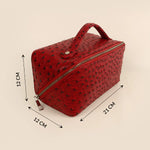 Emi Vegan Leather Toiletry Pouch Ostrich Red Measurement