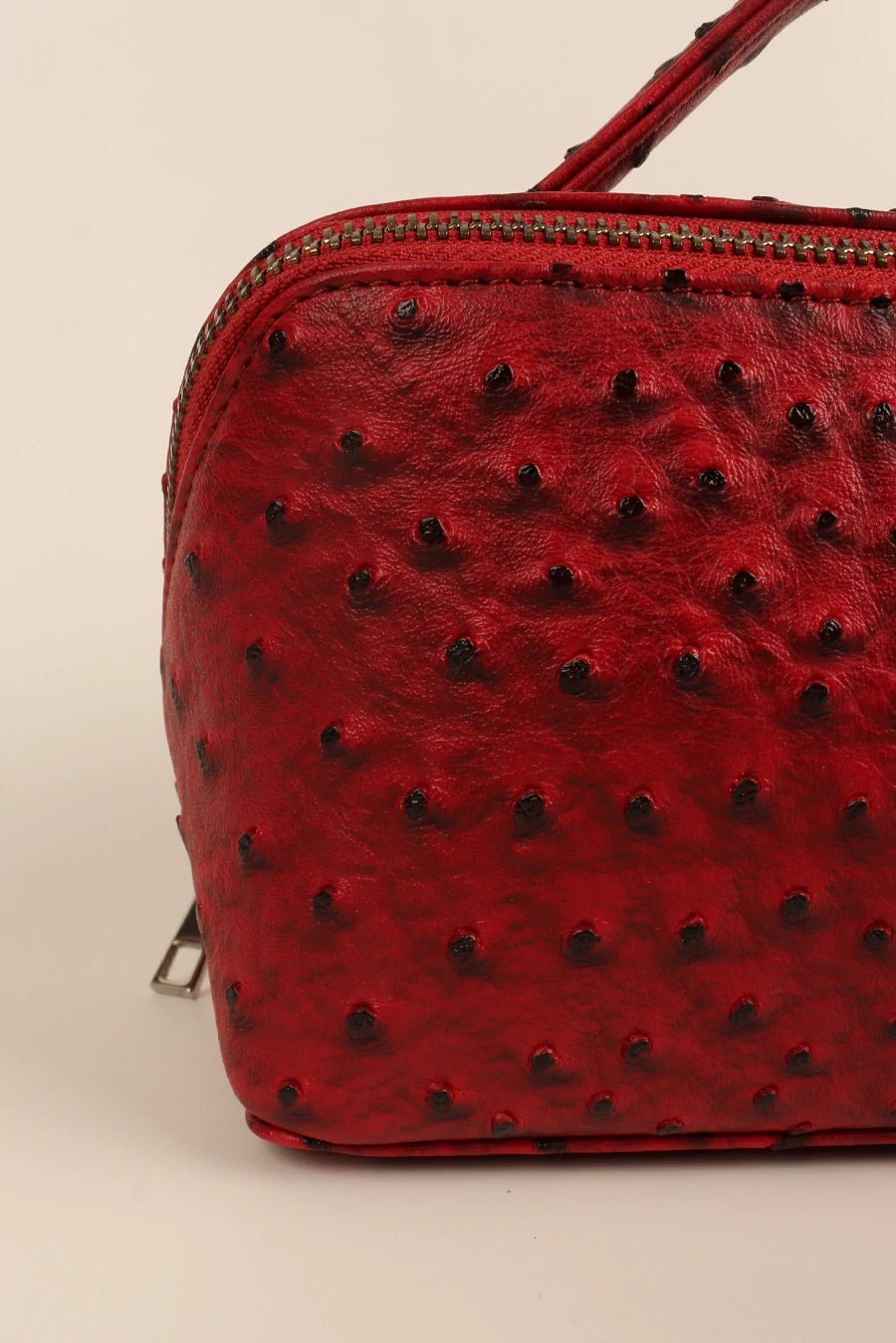 Emi Vegan Leather Toiletry Pouch Ostrich Red Close