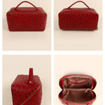 Emi Vegan Leather Toiletry Pouch Ostrich Red Details 