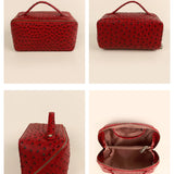 Emi Vegan Leather Toiletry Pouch Ostrich Red Details 