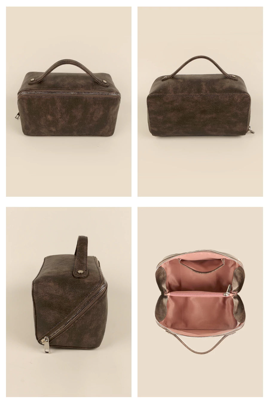 Emi Vegan Leather Toiletry Pouch Espresso Details 