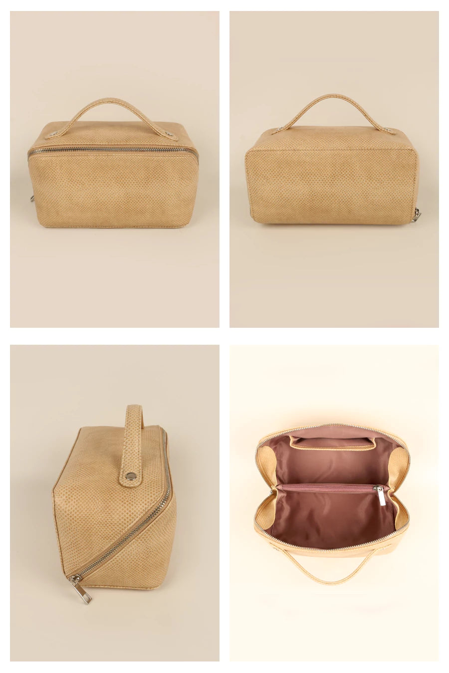 Emi Vegan Leather Travel Toiletry Pouch Porcelain Details