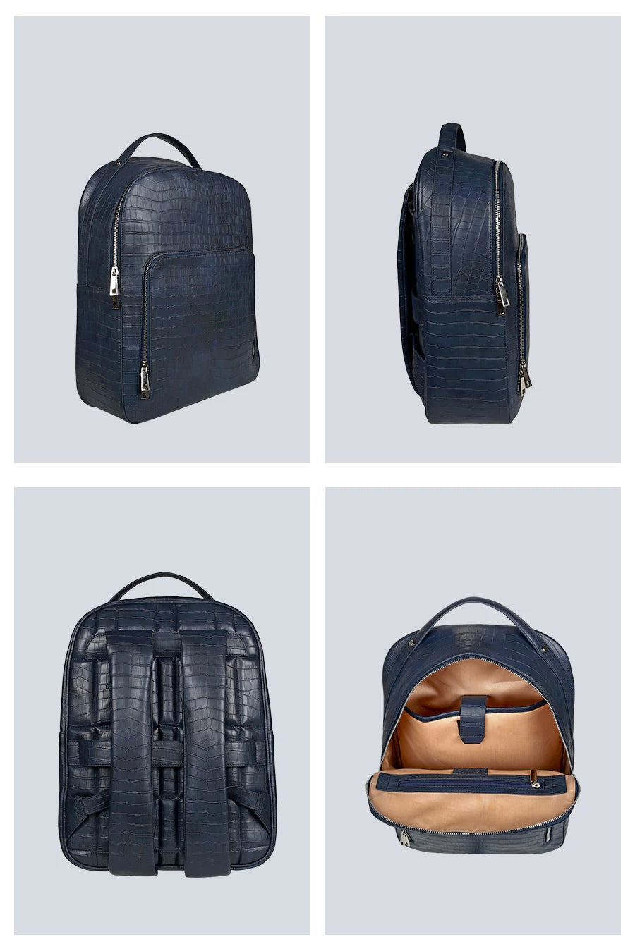 Alexa Vegan Leather Men Backpack Blue Croco Details
