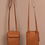 Vegan Leather Vertical Mobile Bag Tawny Front