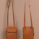 Vegan Leather Vertical Mobile Bag Tawny Front