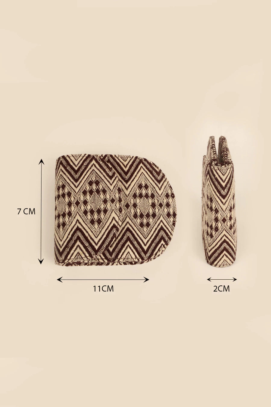 Handloom Women Wallet / Purse Organizer Brown Chevron Measurement