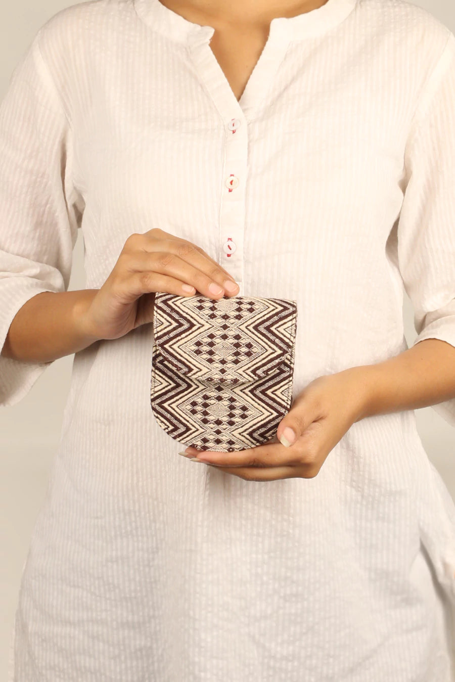 Women Handloom Wallet / Purse Organizer Brown Chevron Model 2