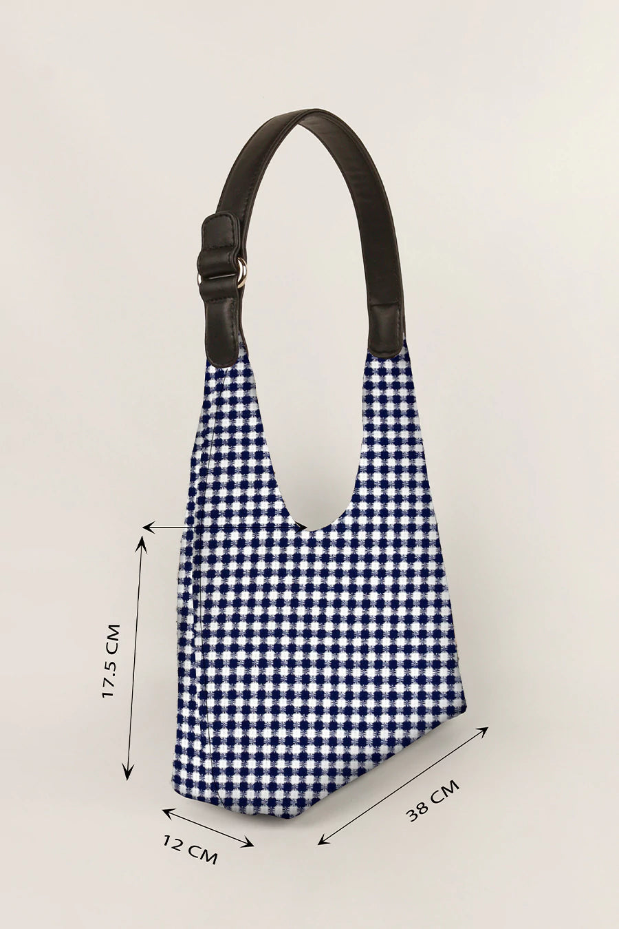 Katie Medium Shoulder Bag Handloom Checkered Measurement
