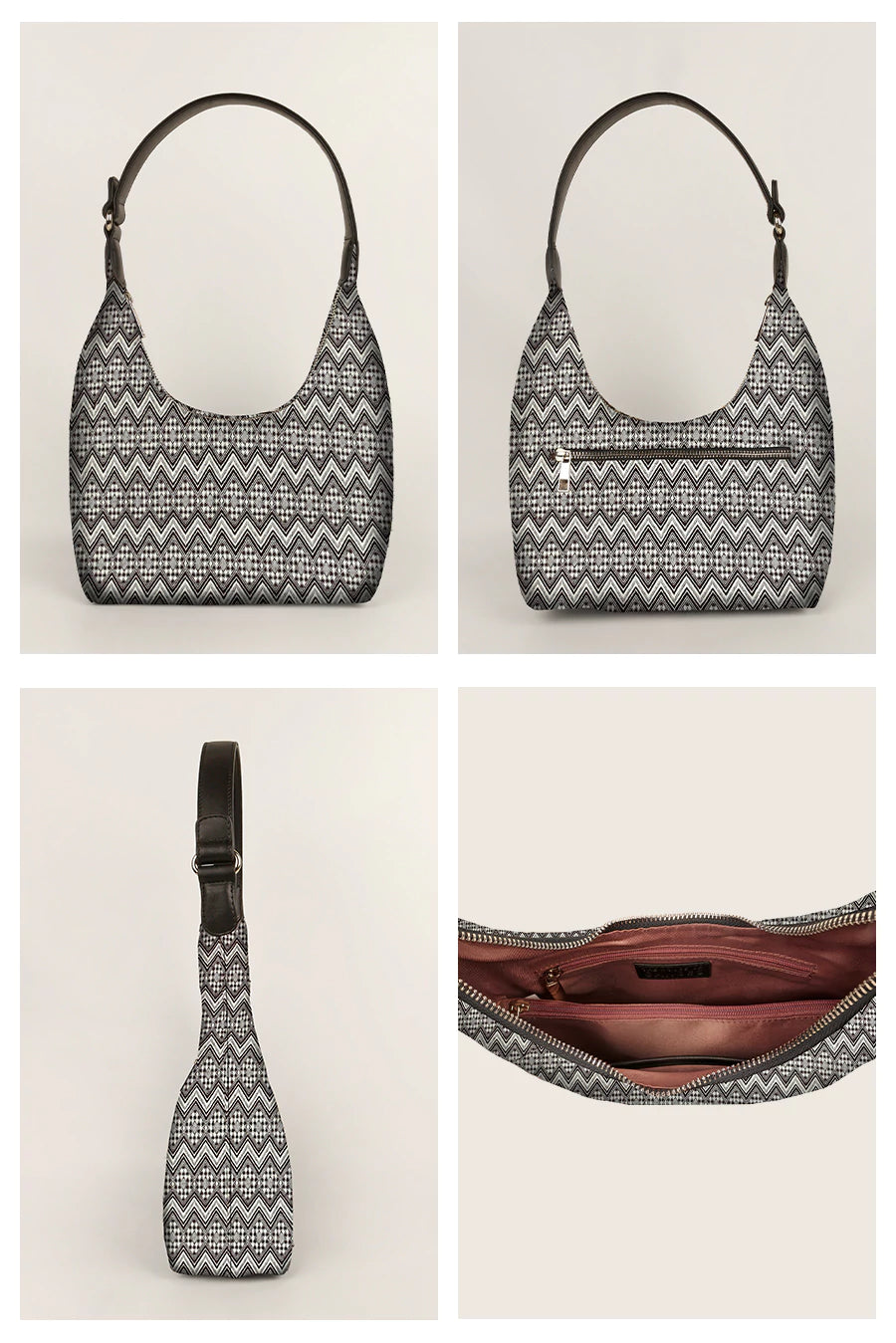 Katie Medium Shoulder Bag Handloom Brown Chevron Details
