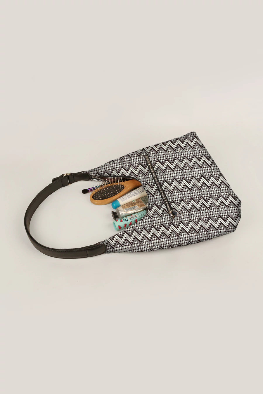 Katie Medium Shoulder Bag Handloom Brown Chevron Lifestyle 