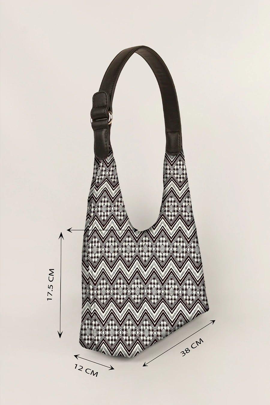 Katie Medium Shoulder Bag Handloom Brown Chevron Measurement