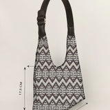 Katie Medium Shoulder Bag Handloom Brown Chevron Measurement