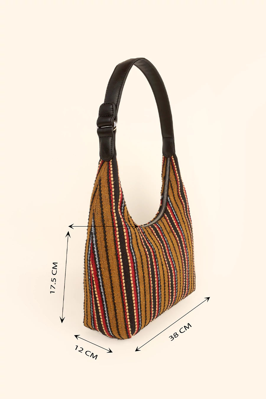 Katie Medium Shoulder Bag Handloom Lilac Measurement