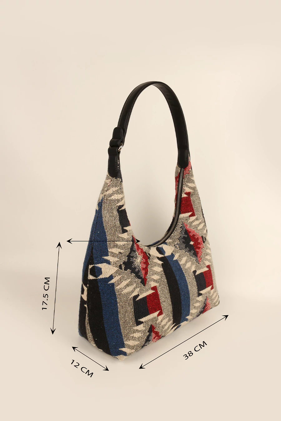 Katie Medium Shoulder Bag Handloom Azure Measurement