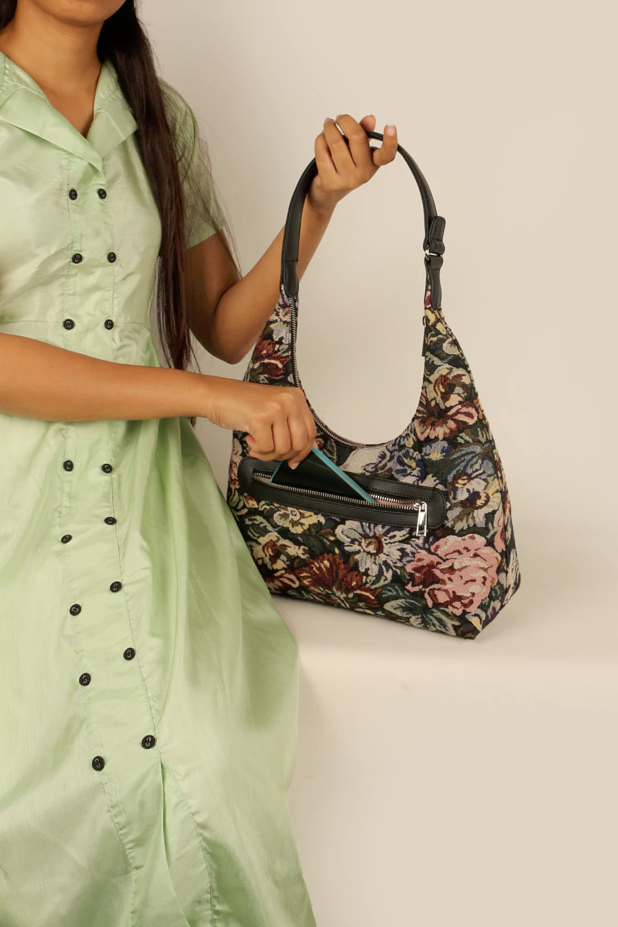 Katie Medium Shoulder Bag Handloom Cadet Model 1
