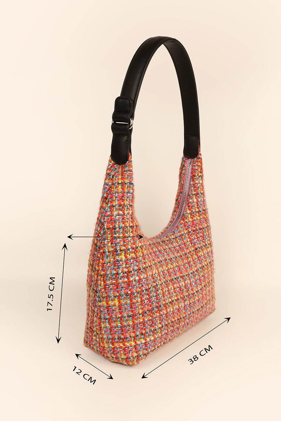 Katie Medium Shoulder Bag Handloom Ditsy Measurement