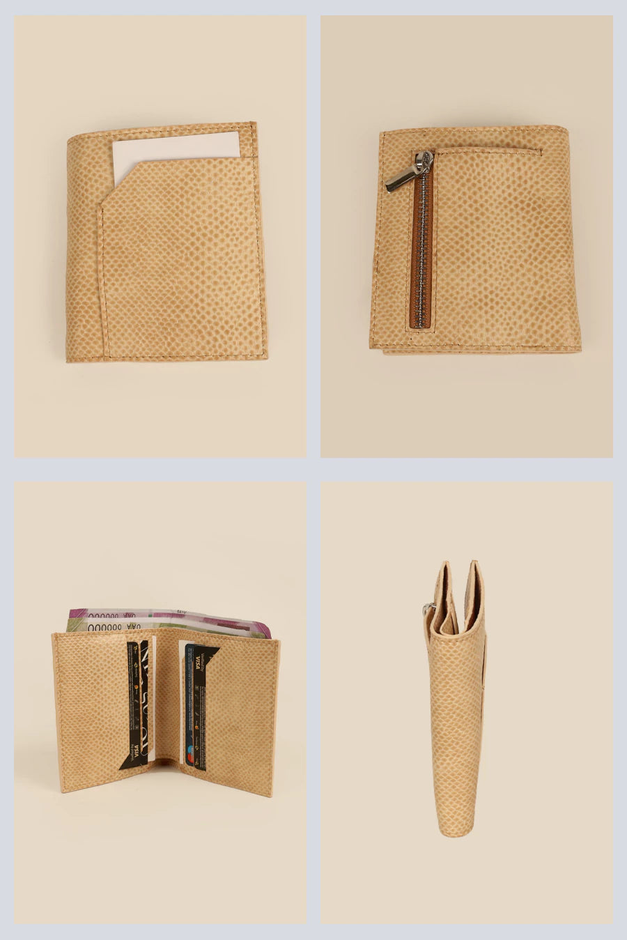 Cruelty Free unisex wallet and cardholder beige details