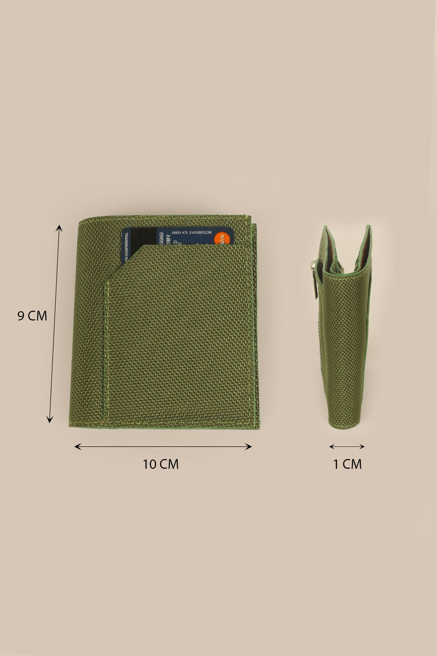 Polyblend waterproof unisex wallet and cardholder green measurement