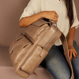 Vegan Leather Women Multipurpose Backpack Chestnut M1