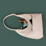 Katie Medium Vegan Leather Shoulder Bag Ostrich White Lifestyle