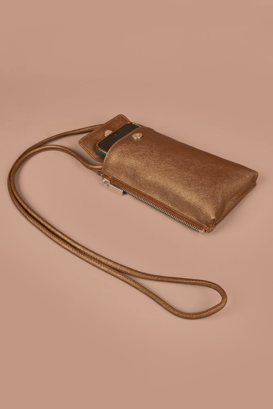Grace Vegan Leather Mobile Sling Bag Mettalic Dark Gold Front