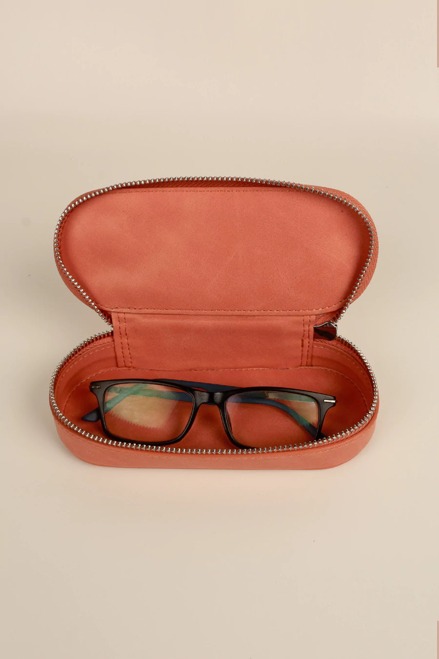 Vegan Leather Eyewear Case or Sunglass Cover Coral Open