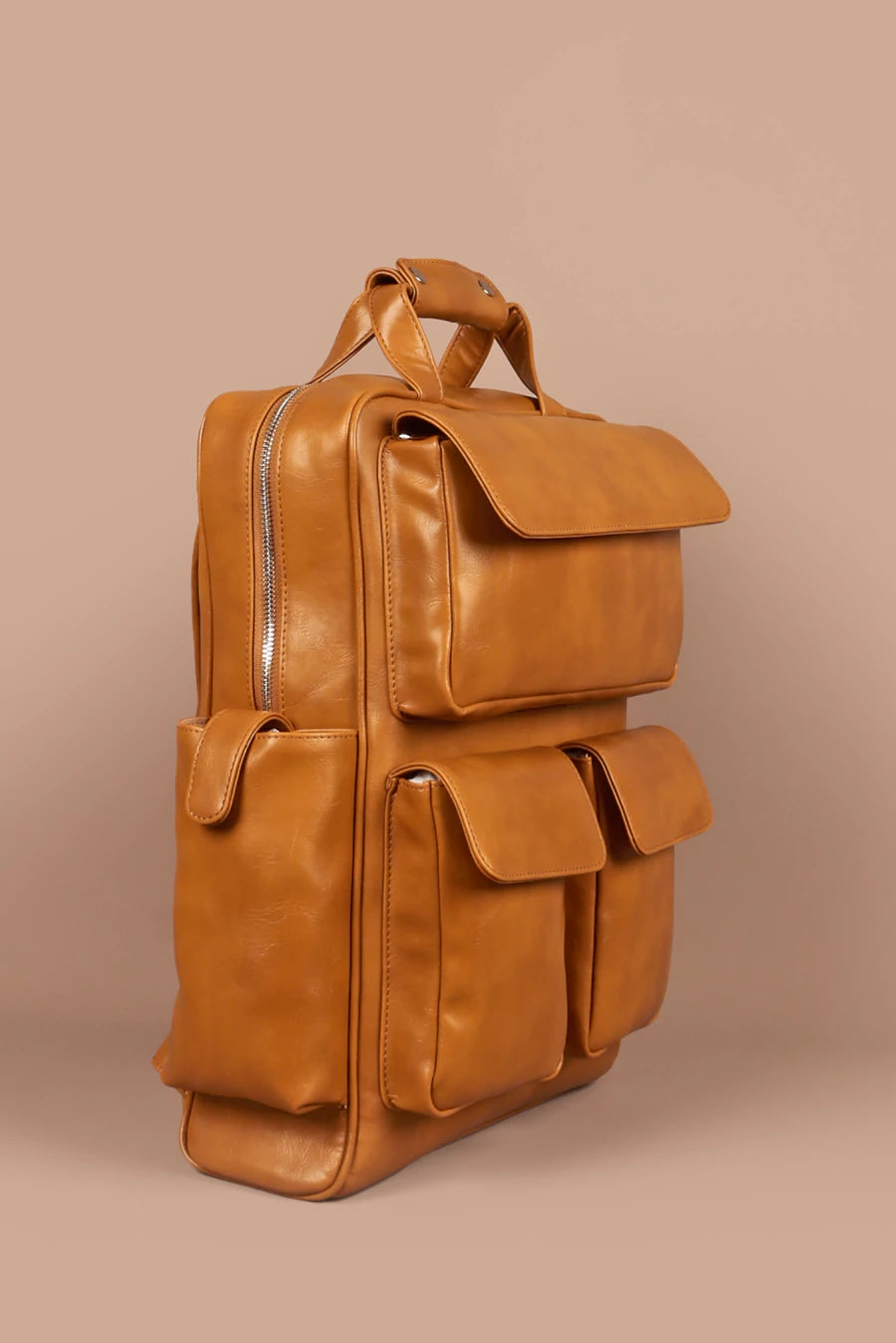 Vegan Leather Women Multipurpose Backpack Russet Tilt