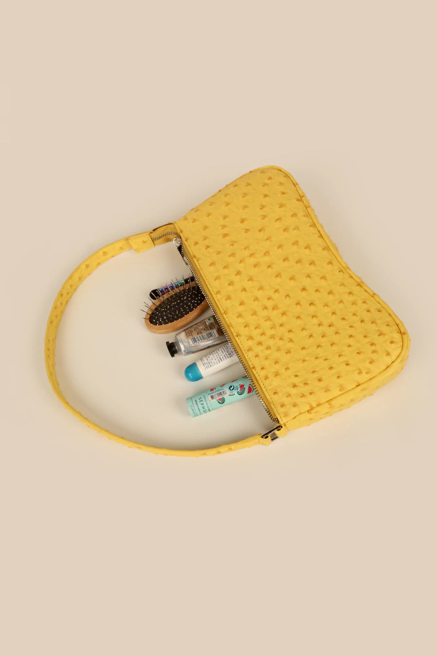 Emily Faux Leather Women Shoulder Bag Ostrich Yellow Lifestyle 