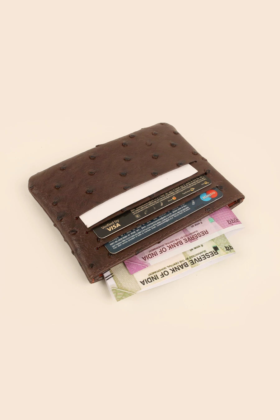 Archie Vegan Leather Cash & Card Pouch Ostrich Brown Lifetsyle