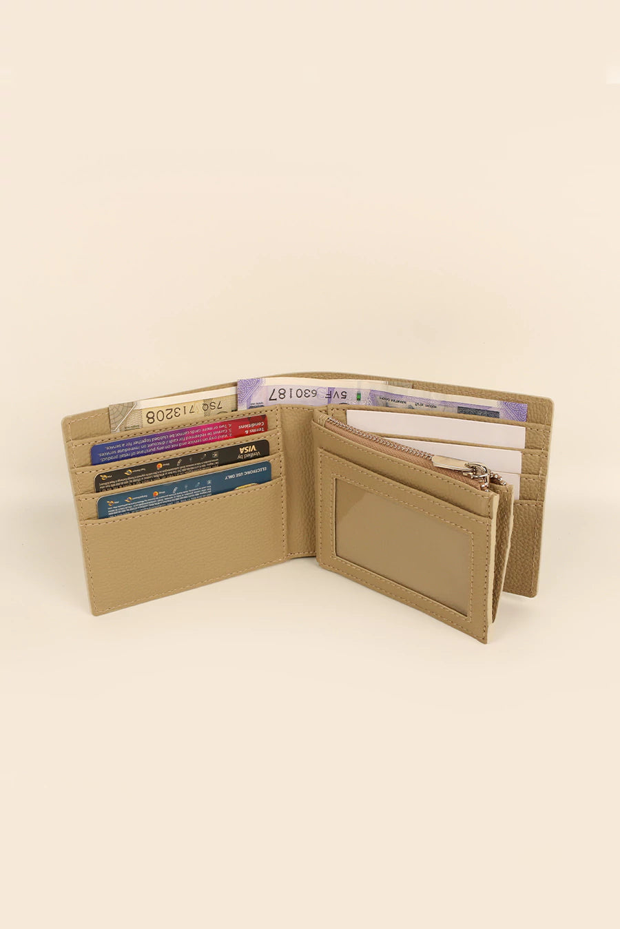 Leonardo Men Vegan Leather Bifold Wallet Beige Front