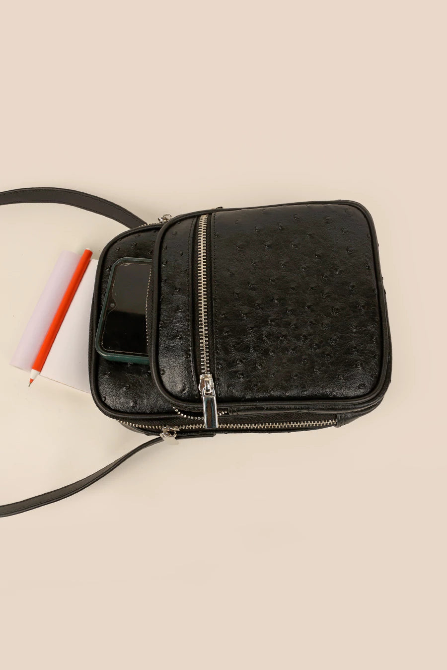 Men Vegan Leather Letter Patch Crossbody Bag Ost Black Lifestyle