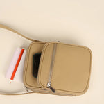 Men Vegan Leather Letter Patch Crossbody Bag Beige Lifestyle