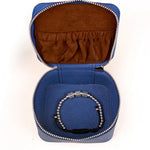 Vegan Leather Square Jewellery Case Oxford Blue Open